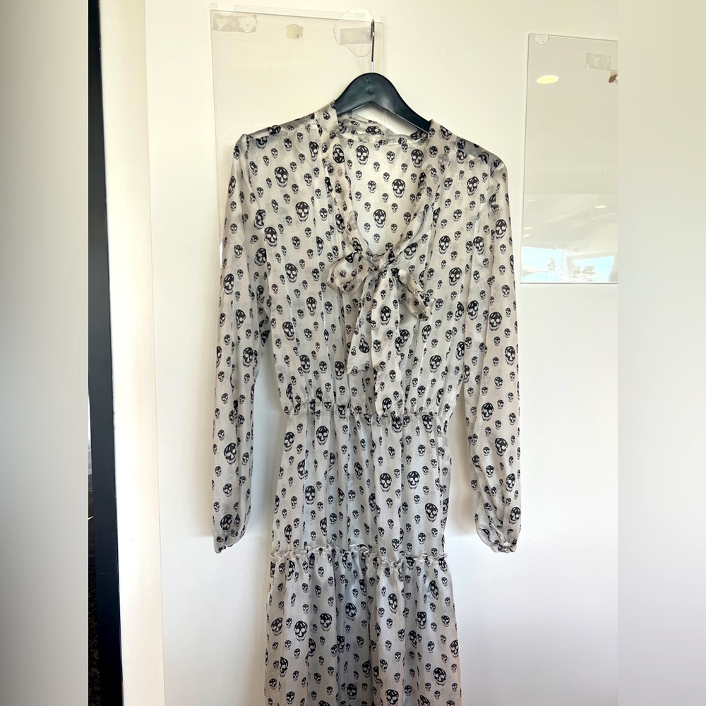 BOW TIE NECK SKULL PRINT FULL LENGTH DRESS